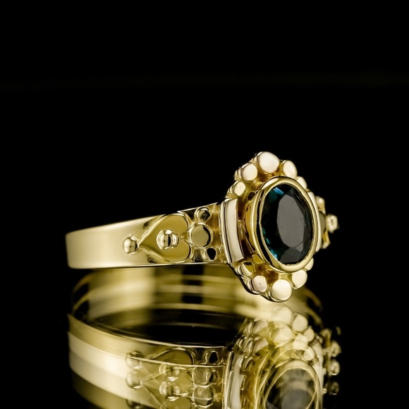 Rare!! Antique natural bottle green tourmaline 18K Gold - Picture 4 of 6